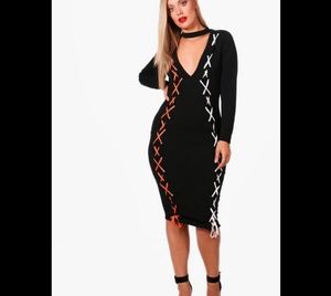Boohoo Samantha Lace Up Bodycon Dress